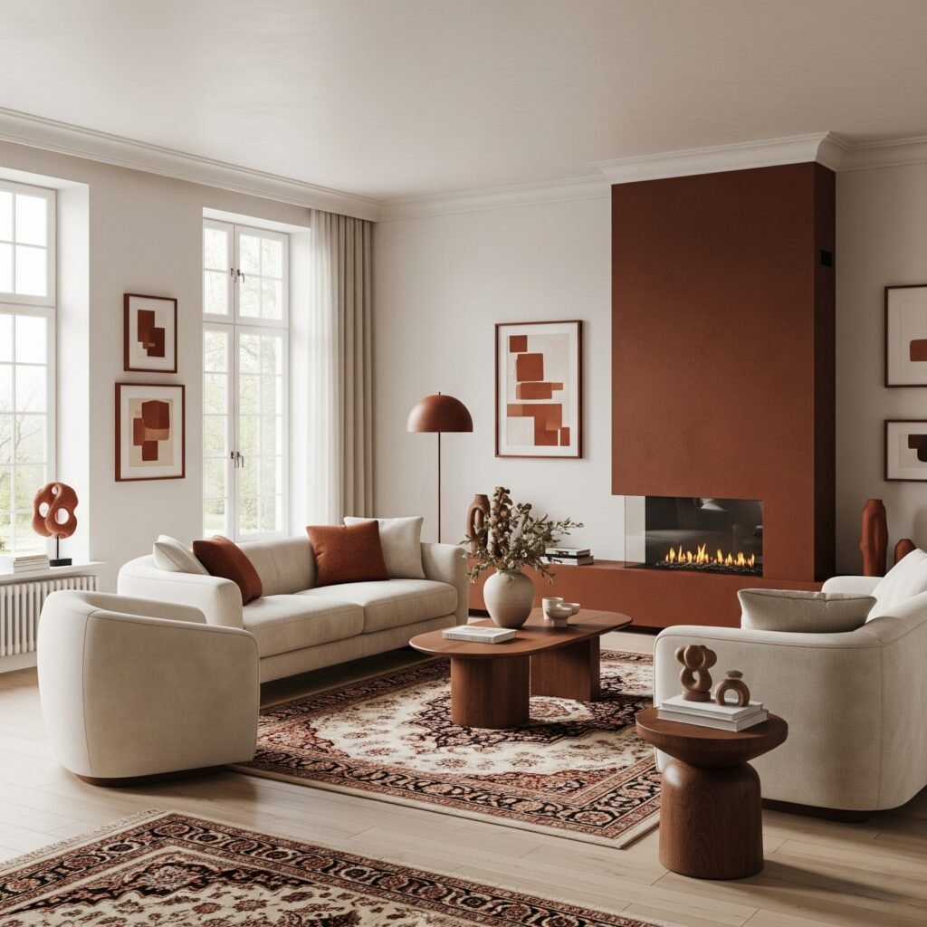 Rust and Cream Embrace - Space Ideas World Living Room Color Schemes