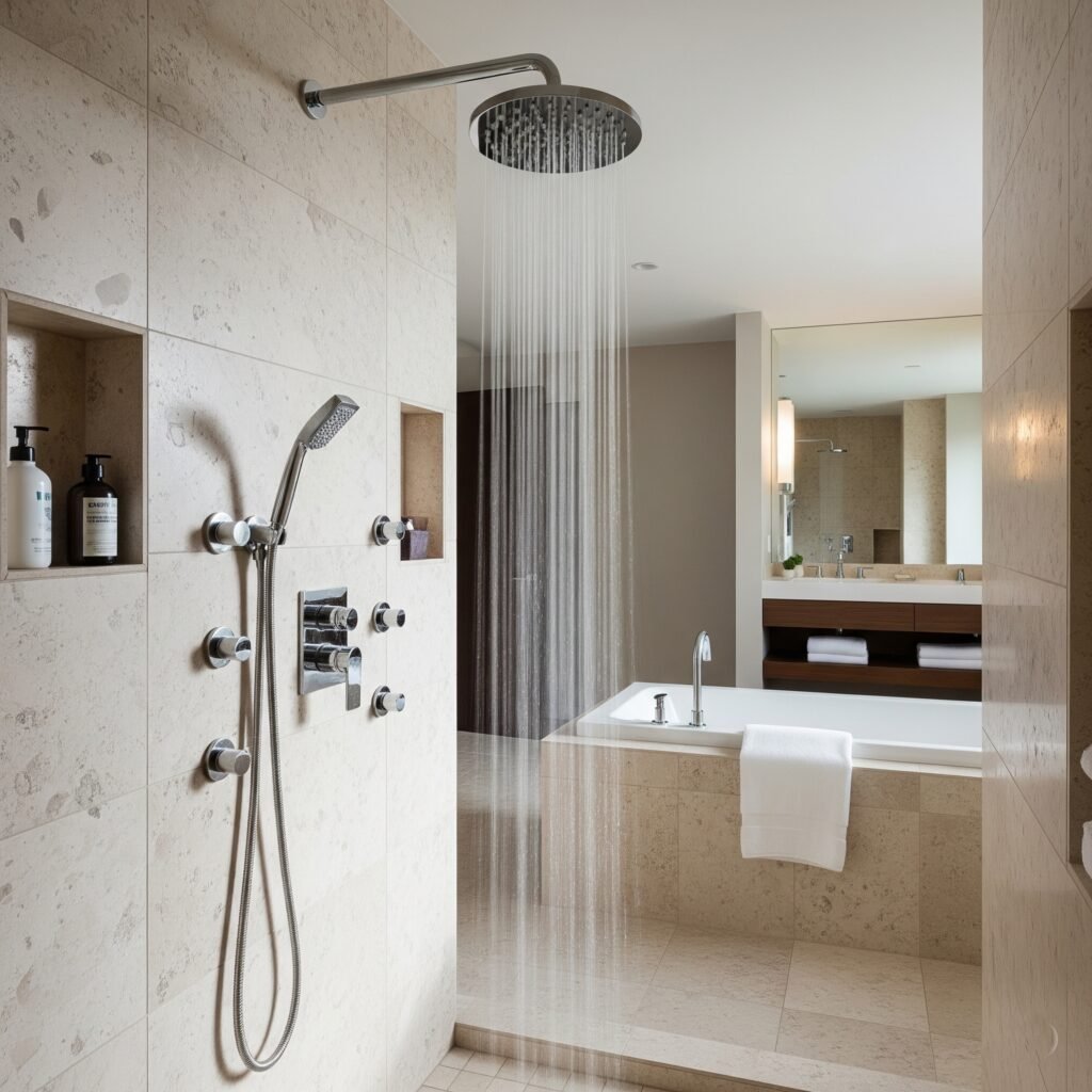 Rainfall Shower Head Experience - Space Ideas World Bathroom Themes Ideas