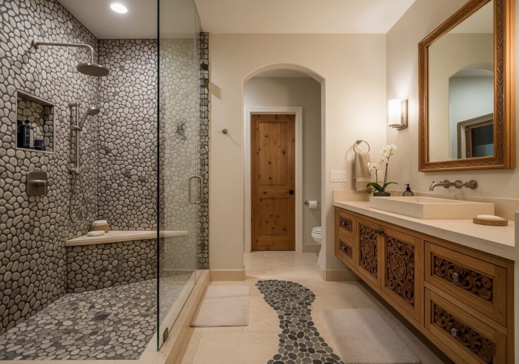 River Rock Accents - Space Ideas World Bathroom Themes Ideas
