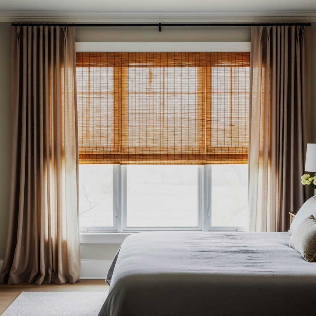 Roman Shade and Drape Pairings - Space Ideas World Bedroom Drapery ideas