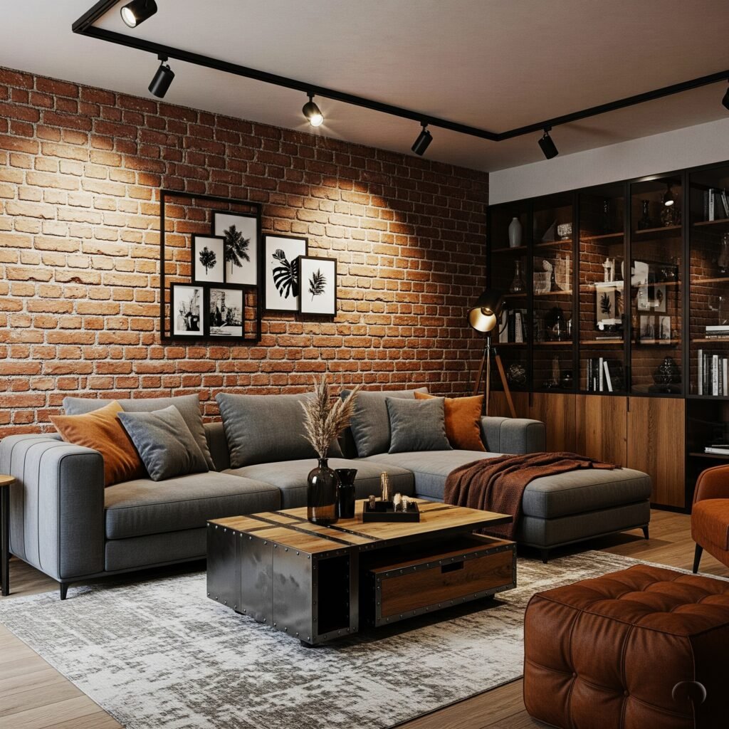 The Brick Wall Beauty - Space Ideas World lounge ideas with grey sofa