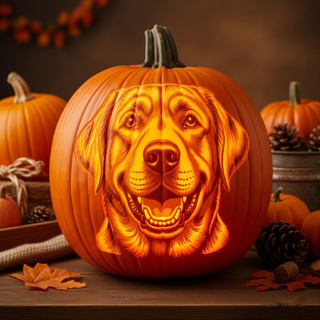 dog carving pumpkin