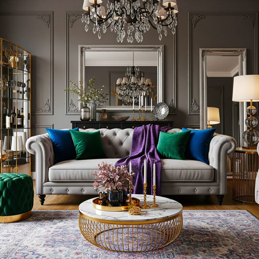 The Jewel Box Effect - Space Ideas World lounge ideas with grey sofa
