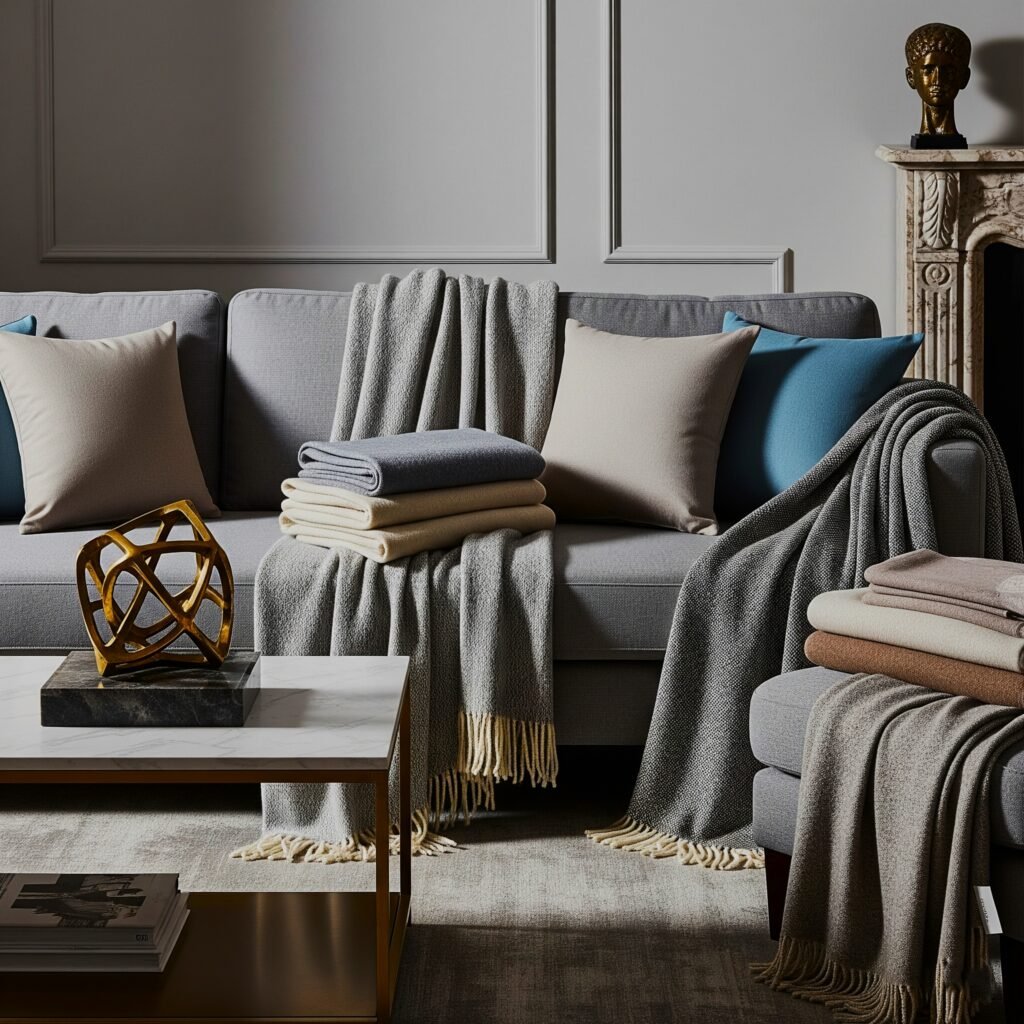 Throw Blanket Heaven - Space Ideas World lounge ideas with grey sofa