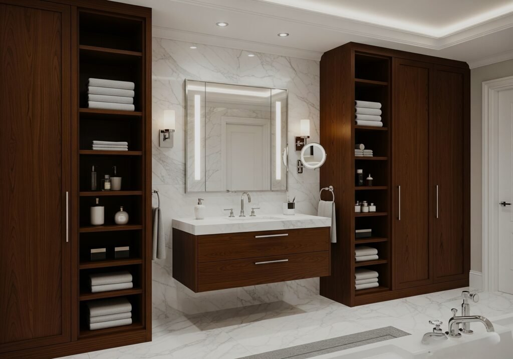 Vertical Storage Maximization - Space Ideas World Bathroom Themes Ideas