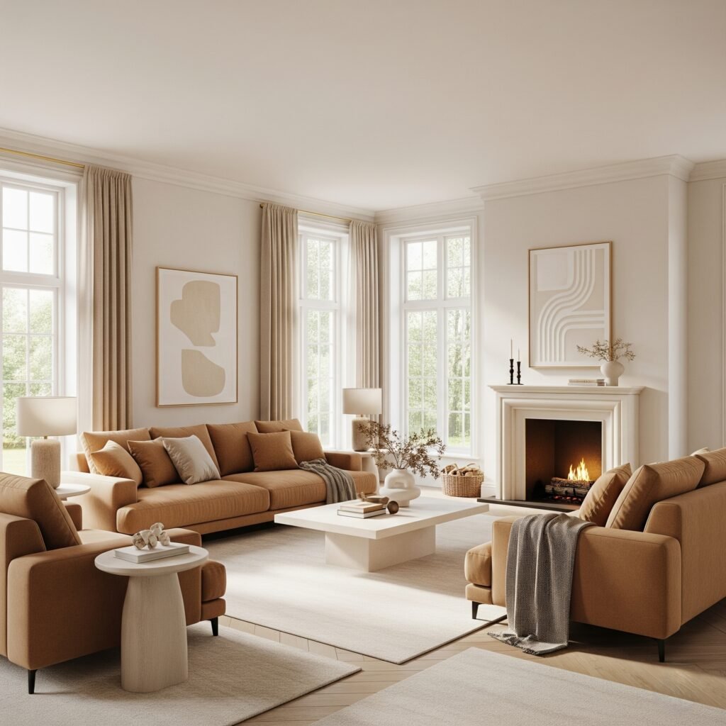 Cream and Camel Comfort - Space Ideas World Living Room Color Schemes