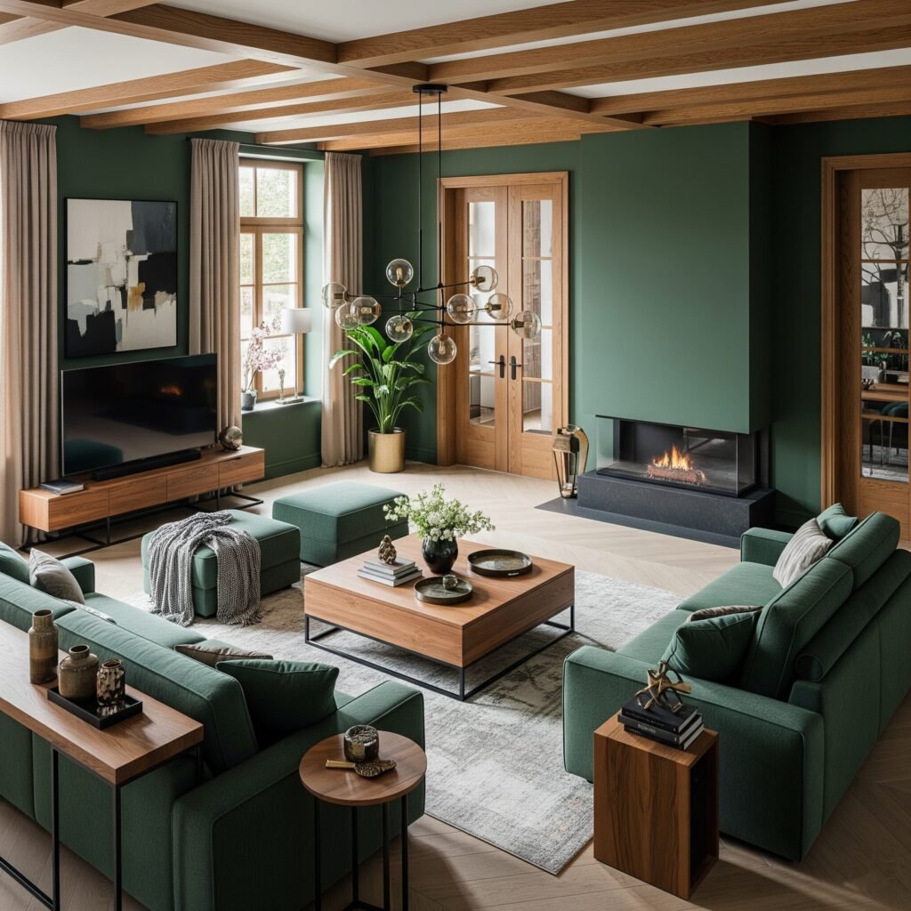 Forest Green and Rich Wood - Space Ideas World Living Room Color Schemes