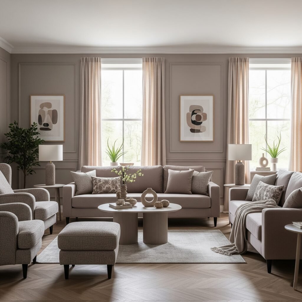 Mushroom and Taupe Harmony - Space Ideas World Living Room Color Schemes