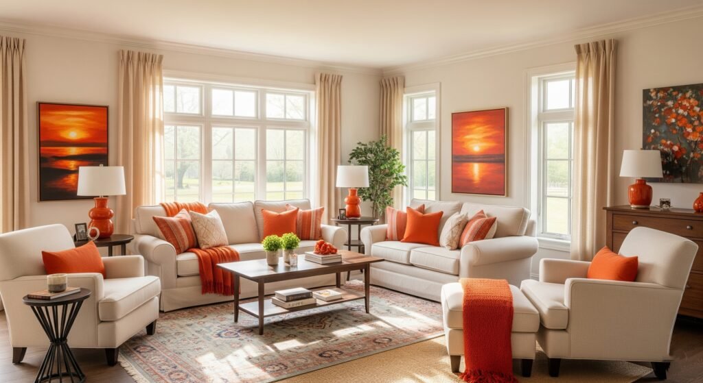 Sunset Orange and Warm Cream - Space Ideas World Living Room Color Schemes