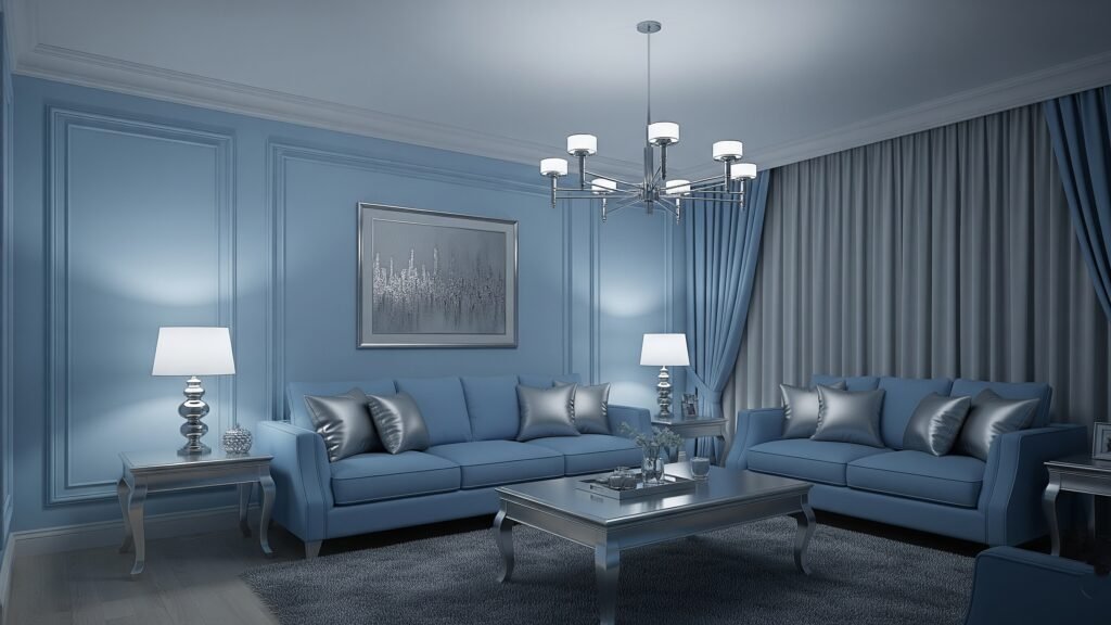 Powder Blue and Silver Serenity - Space Ideas World Living Room Color Schemes