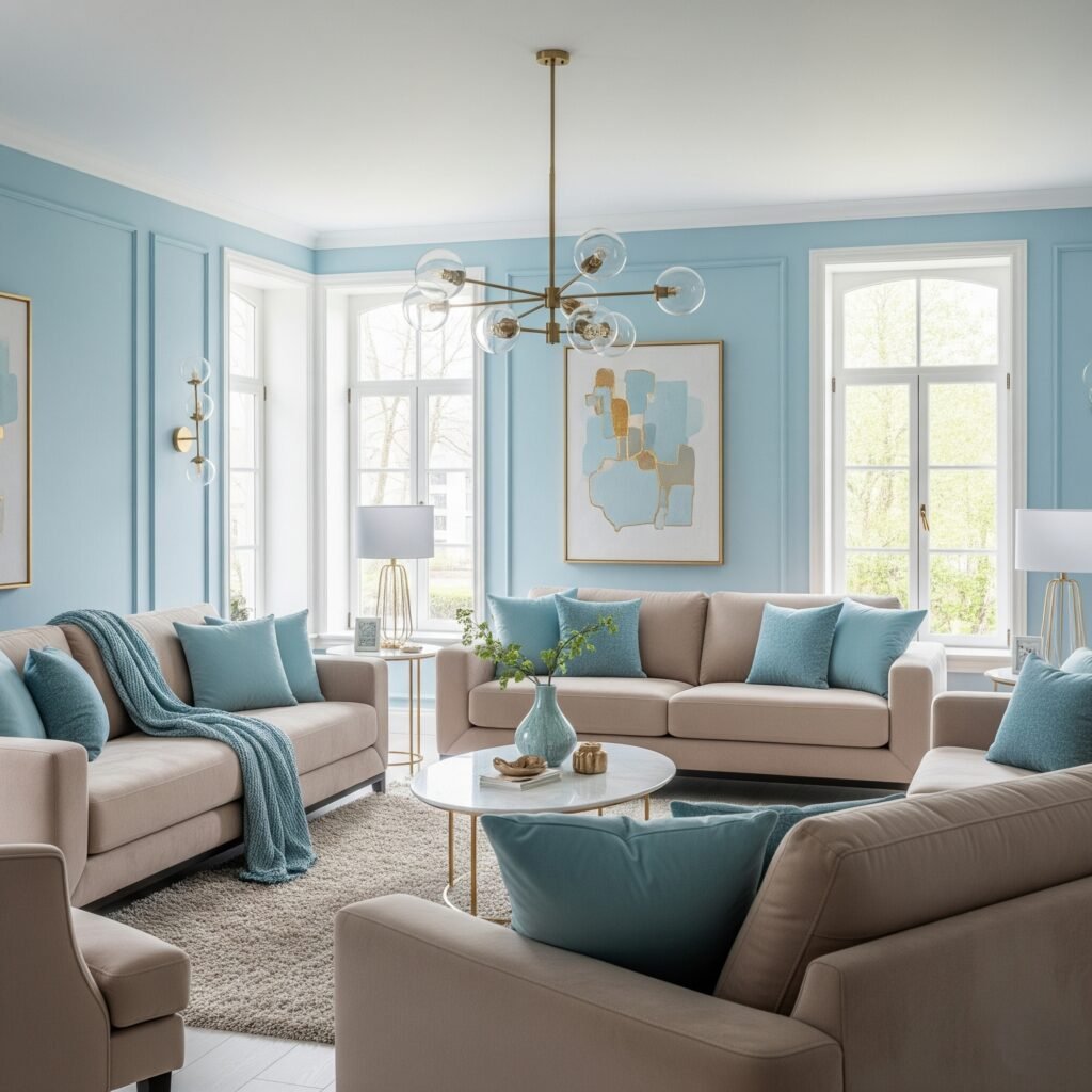 Sky Blue and Sandy Beige - Space Ideas World Living Room Color Schemes