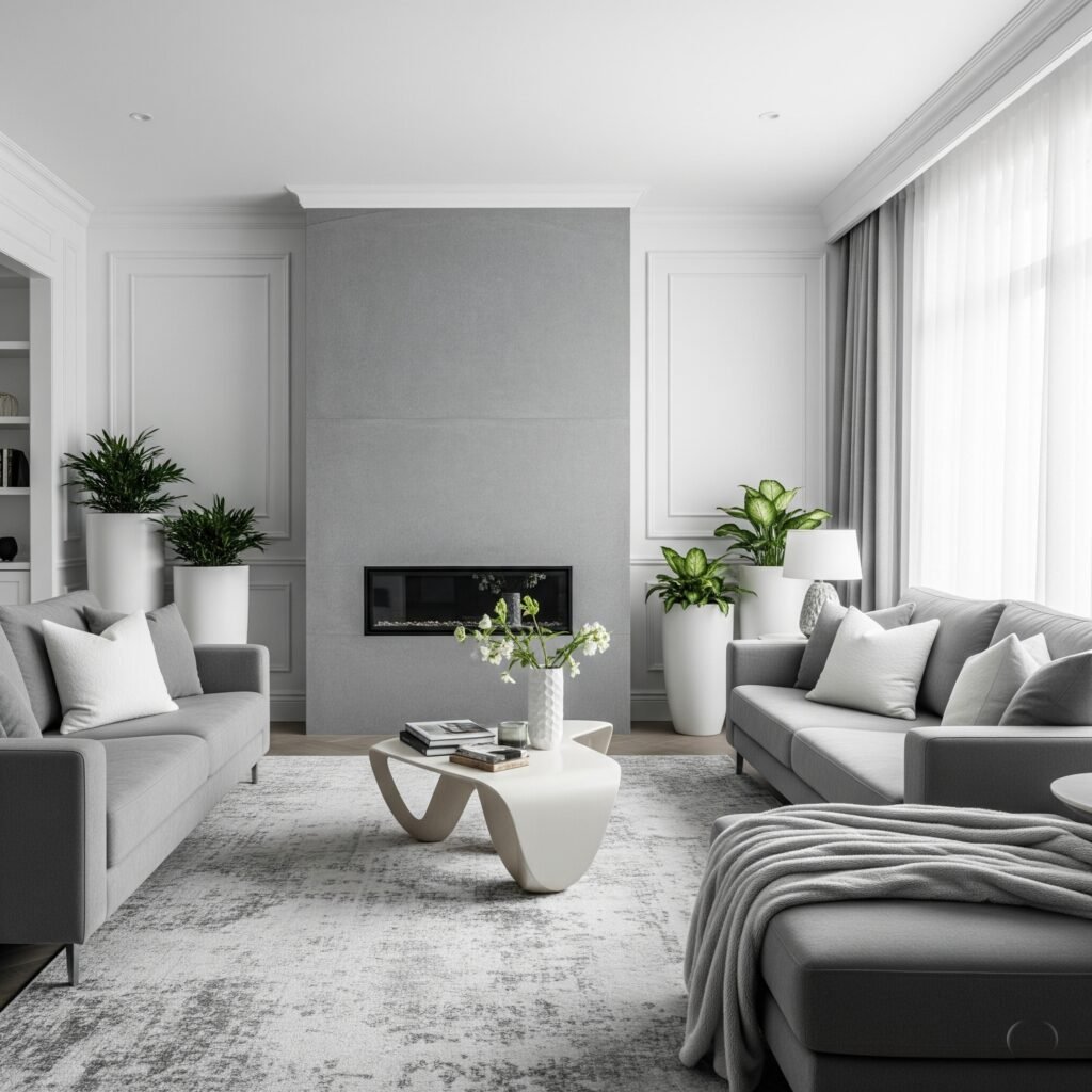 Stone Gray and White Crisp - Space Ideas World Living Room Color Schemes