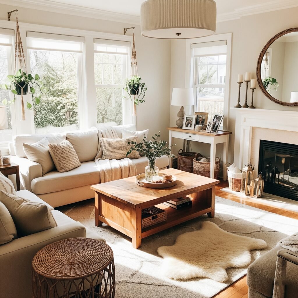 Warm White and Natural Textures - Space Ideas World Living Room Color Schemes