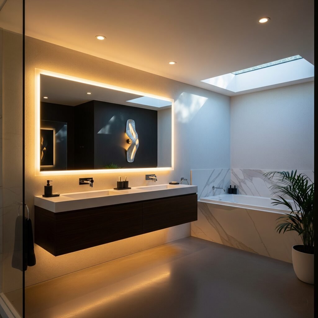 Modern bathroom lighting design - Space Ideas World Bathroom redo ideas