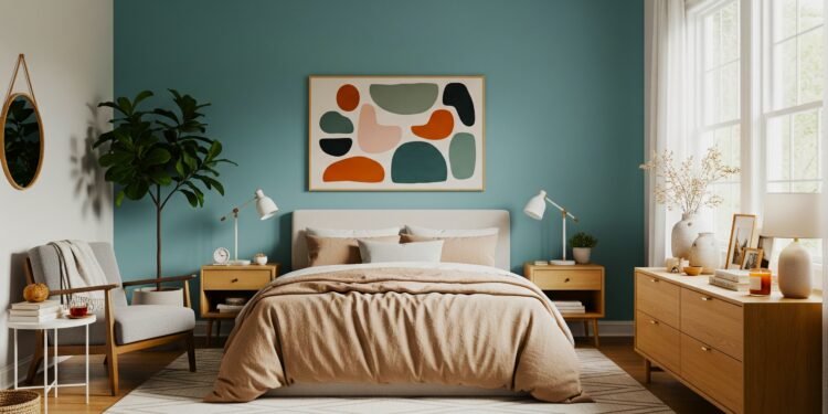 Bedroom showing accent walls - Space Ideas World bedroom paint colors