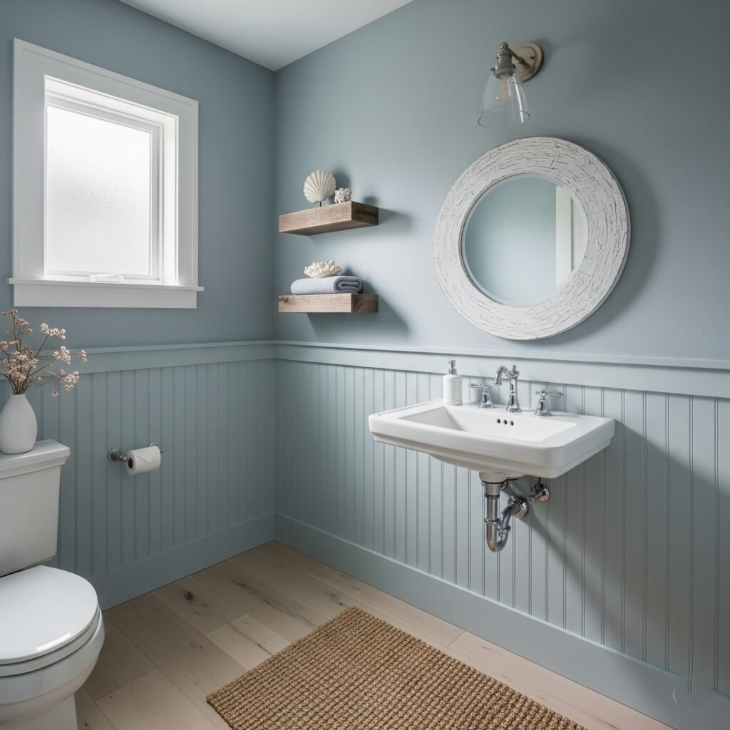 Coastal powder room - Space Ideas World bathroom remodel