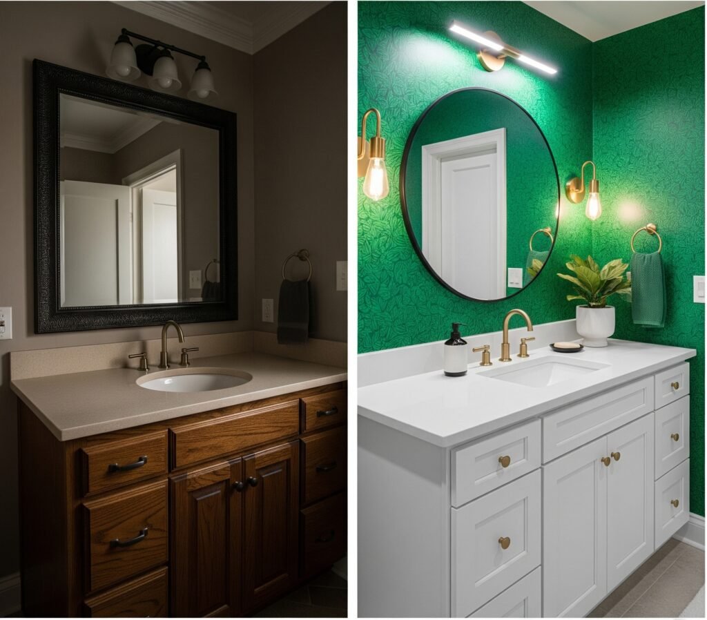 Powder room transformation - Space Ideas World bathroom remodel