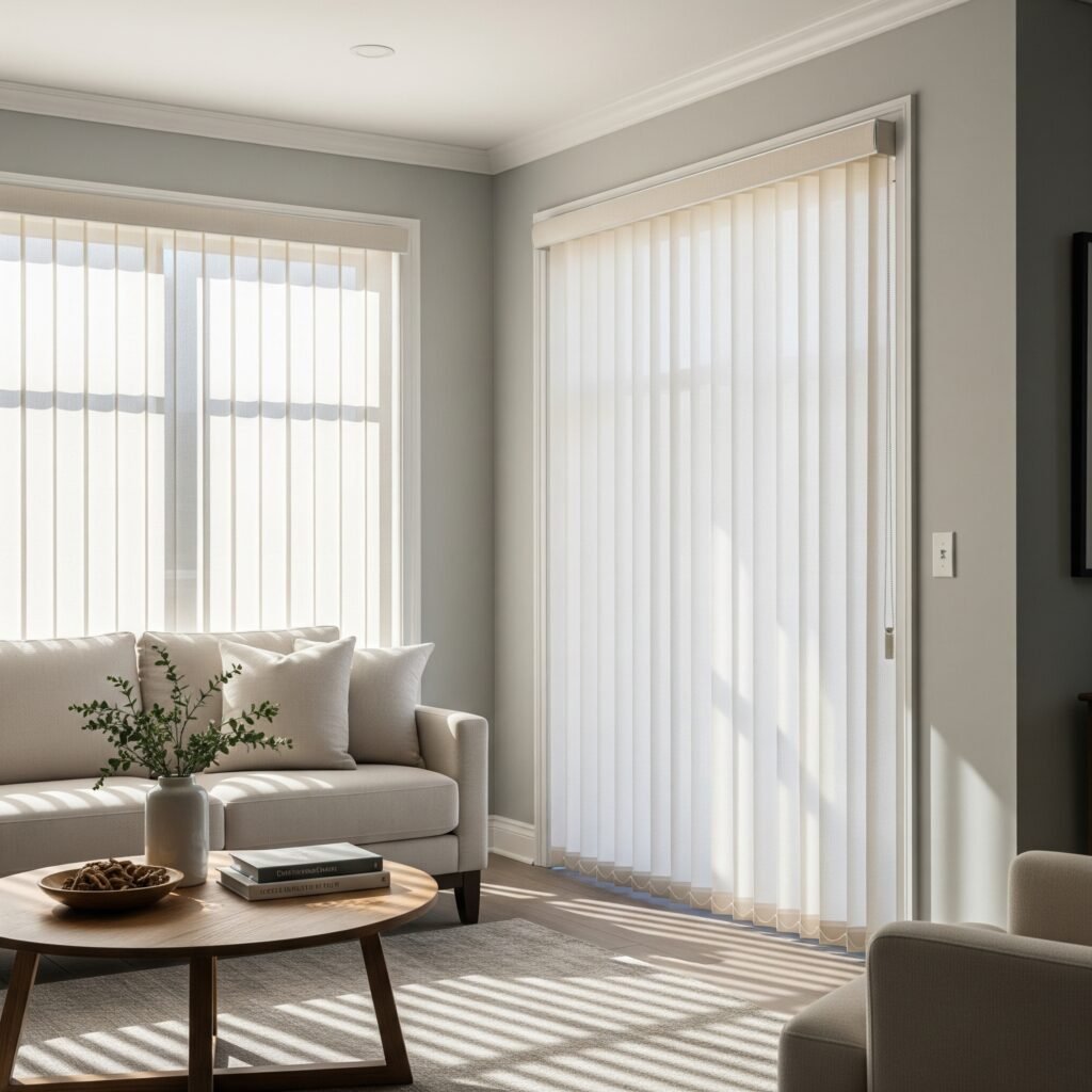 Sheer Vertical Light Filtering - Space Ideas World sliding glass door treatments