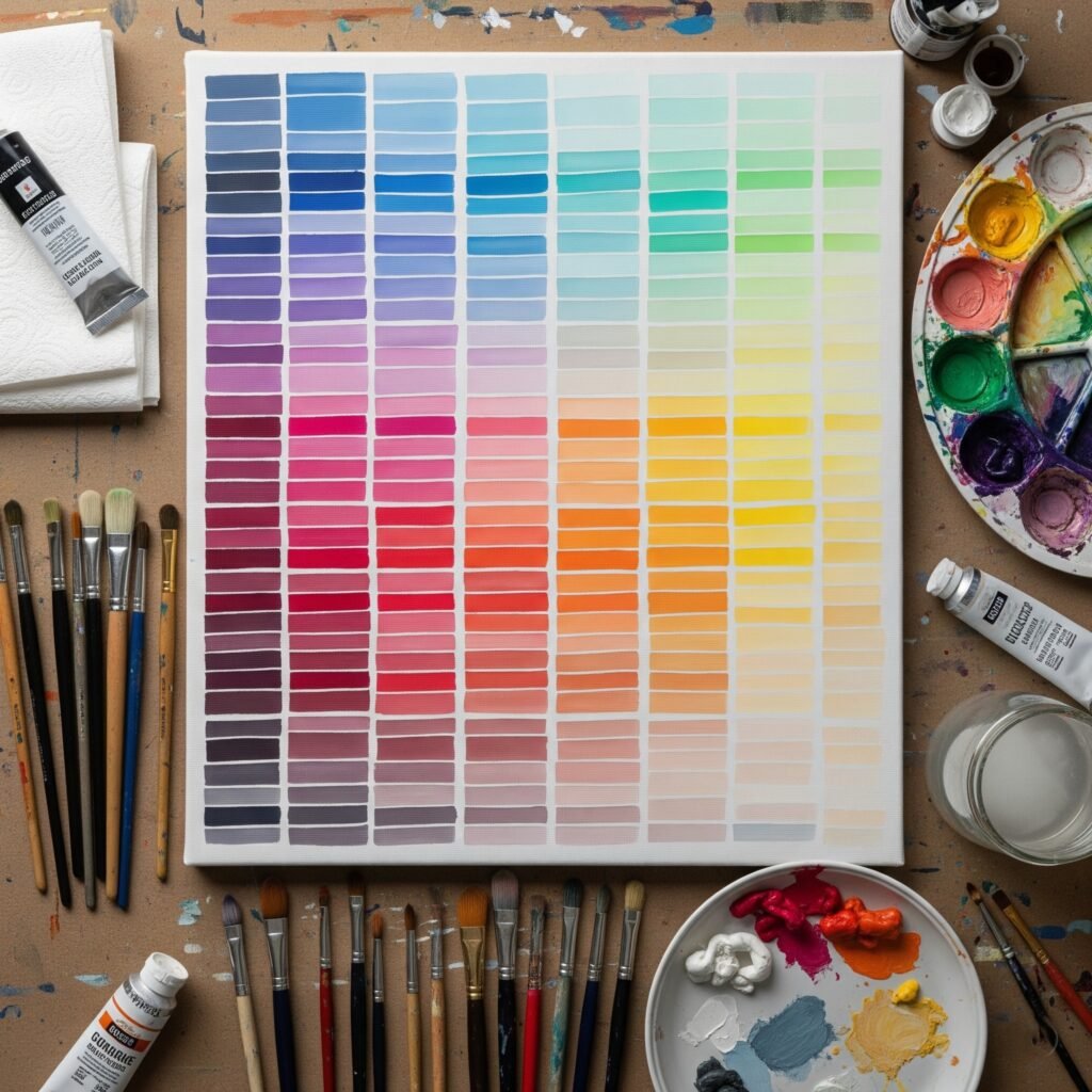 Paint swatches showing - Space Ideas World gouache painting