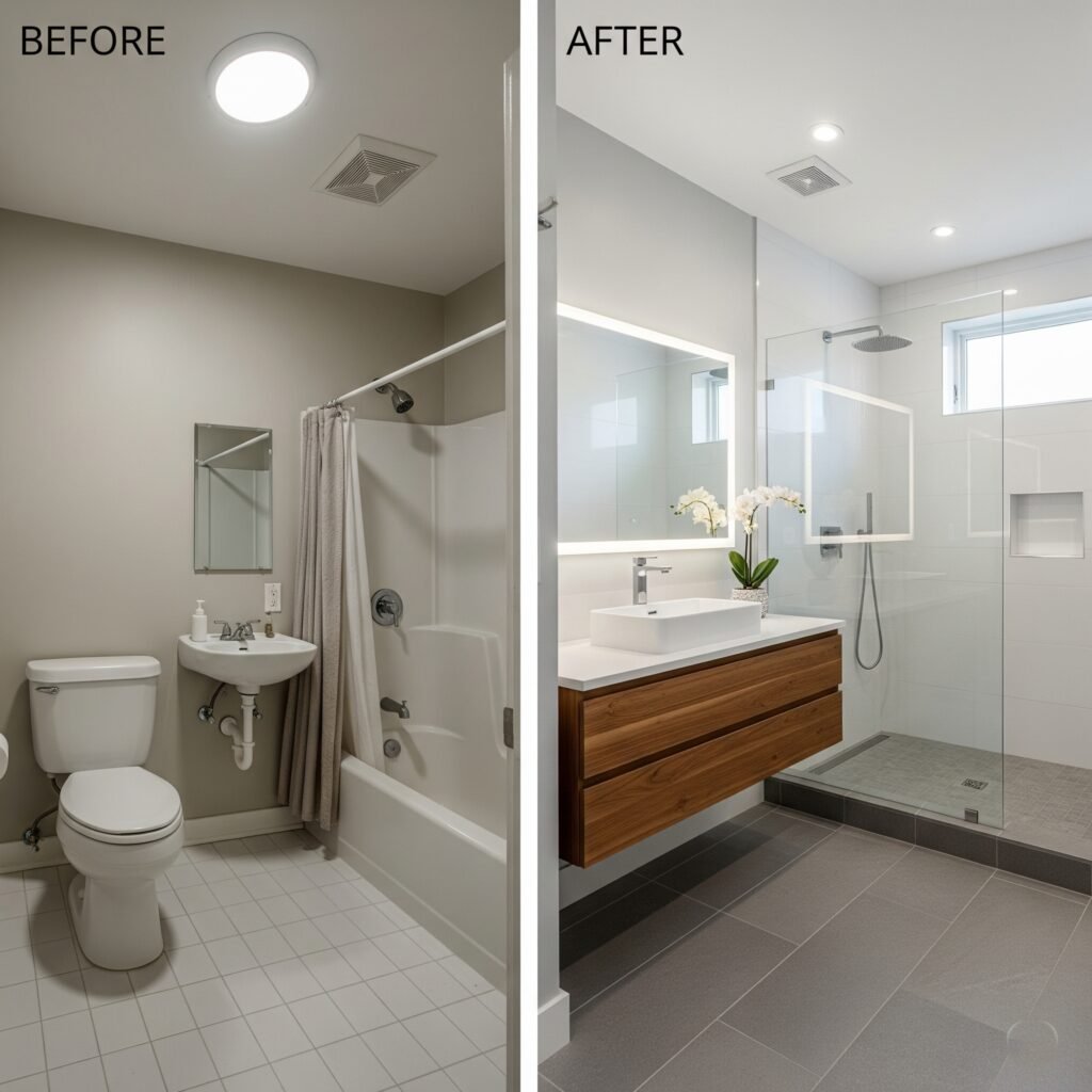 Bathroom remodel deep blue plaster walls - Space Ideas World bathroom remodel