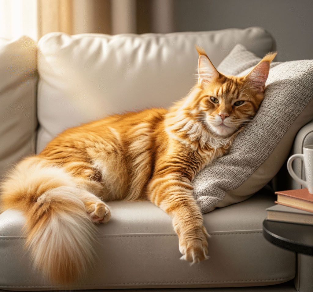 fluffy orange Maine Coon - Space Ideas World huge cat breeds